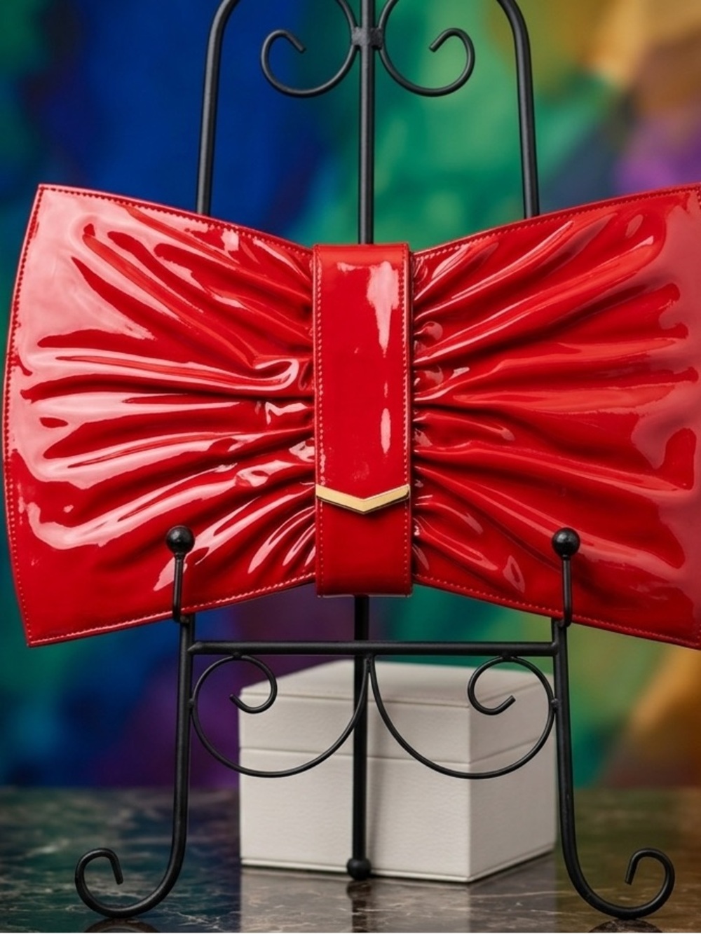 Red Patent Bow Clutch Handbag
